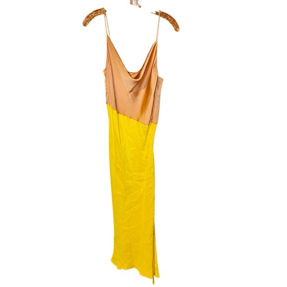 Zara Satin Yellow & Nude Color Block Slip Camisole Midi Dress XS 741 - Picture 2 of 5